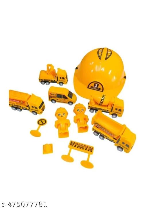 Road Construction City Pull Back Vehicle Helmet Toy Set